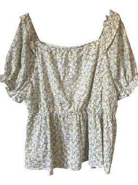 Hayden LA Ditsy Floral Smocked Square Neck Peplum Puff Sleeve Blouse 2XL